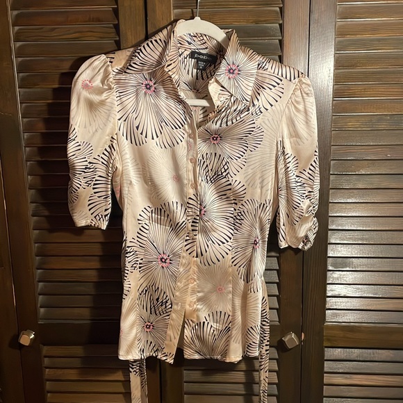 bebe Pink Silk Blouse with tie - Picture 2 of 3